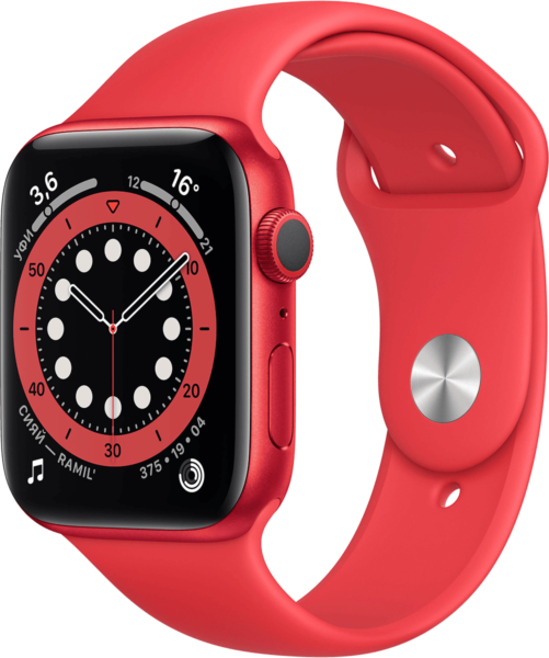 Apple Watch series 6 44мм красные, ремешок красный (PRODUCT)RED